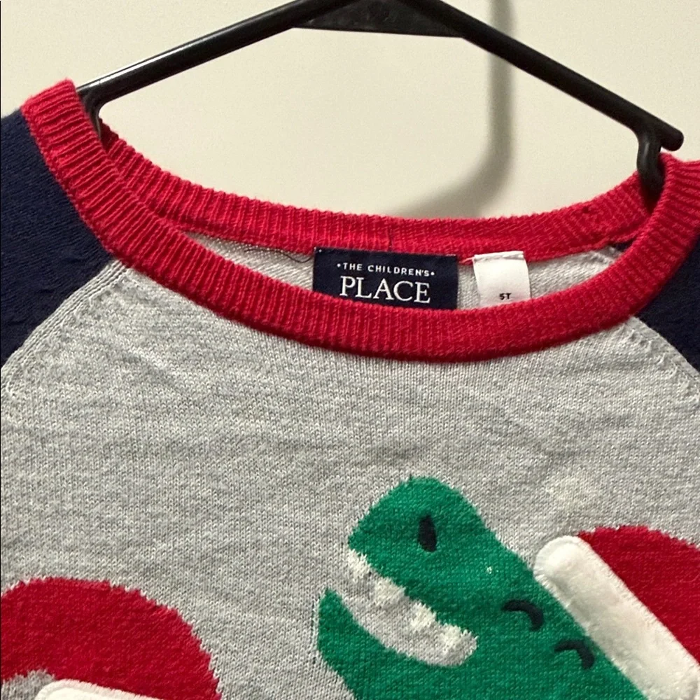 The Children's Place Festive Dinosaur Sweater - Navy, Gray, Red